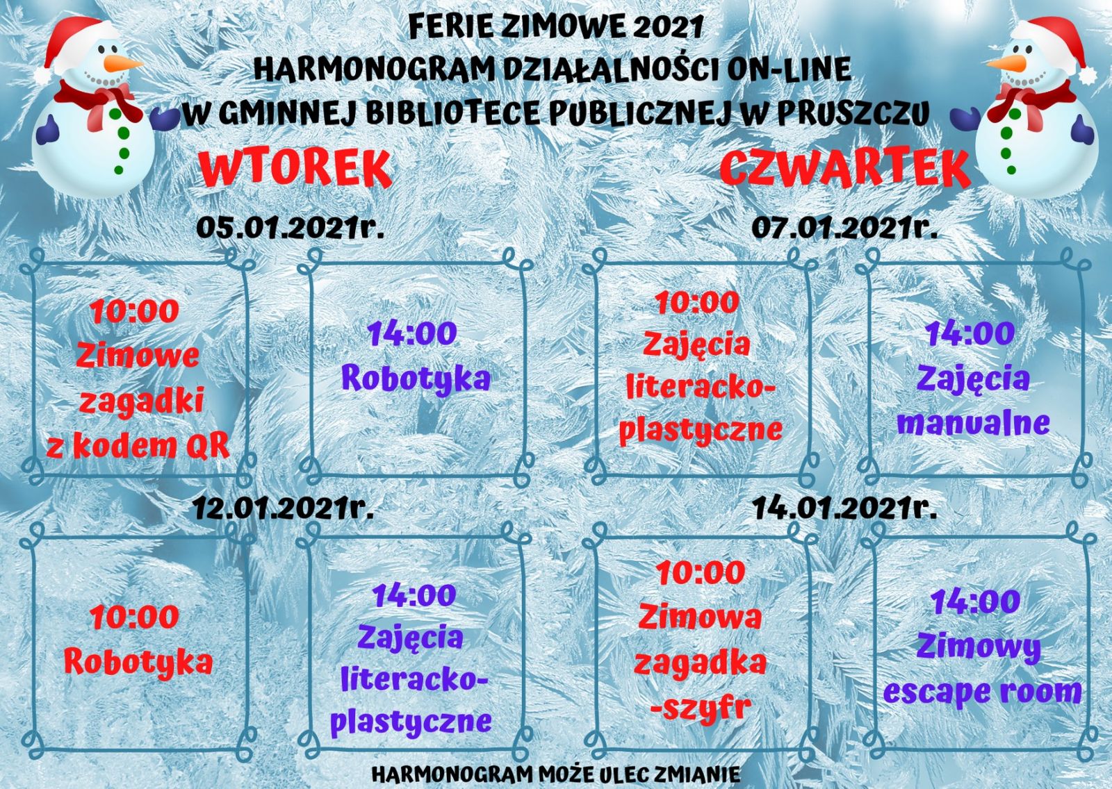 Harmonogram ferii zimowych 2021